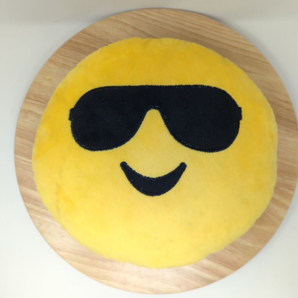 Emoji Pillow Smiley With Sunglasses. Approximately 11"